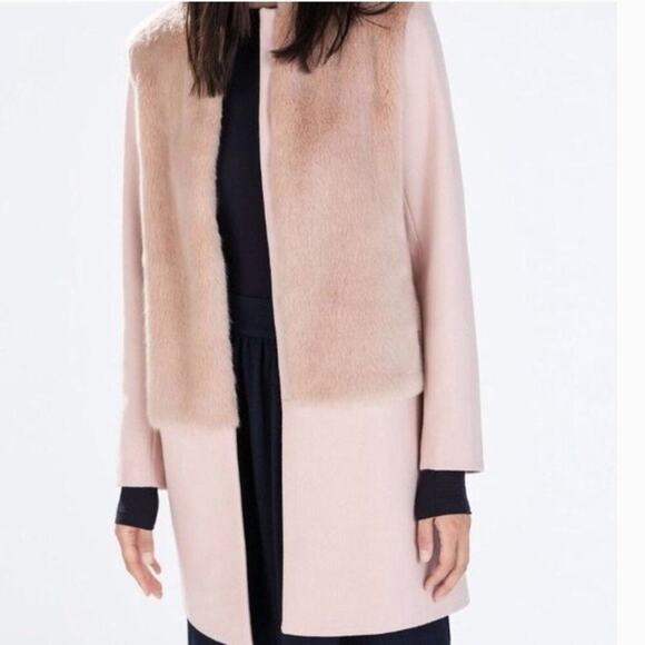 ZARA Faux Fur Panel Coat in Pink - Picture 2 of 11